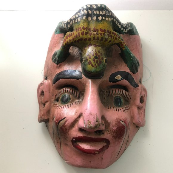 Traditional Dance Mexican Mask Wooden Smiling Vintage Ca 1980